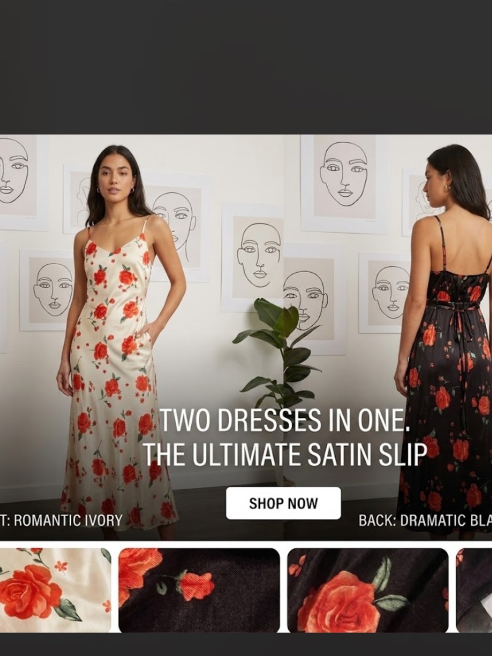 Topshop Satin Reversible Maxi Dress in Ivory & Black with Red Floral